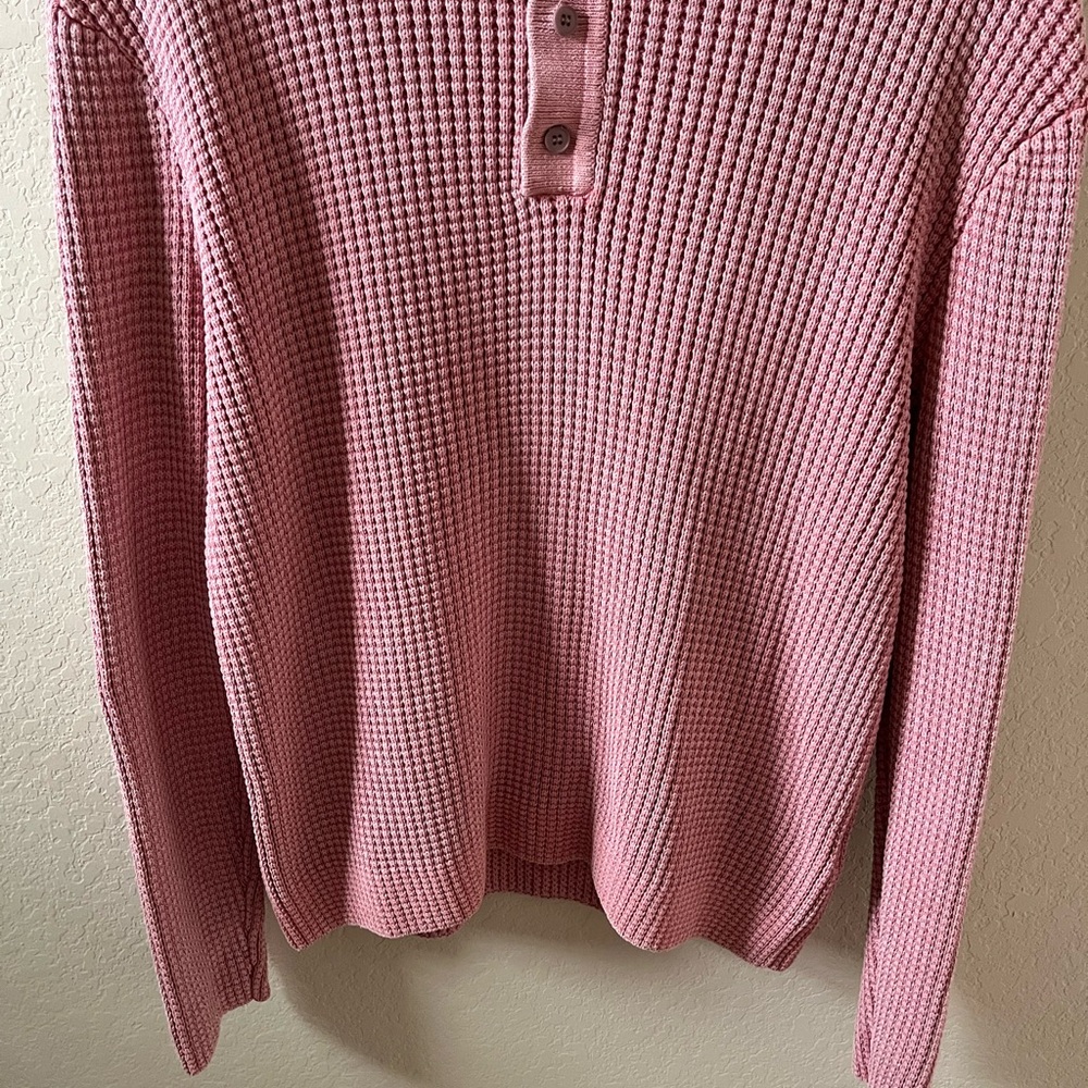 Zara Men’s Pink Long-Sleeve Button-Up Knit Polo Shirt Size L Waffle Knit - Picture 7 of 8